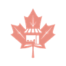 MapleHood Logo - A maple leaf with a shop cutout colored a coral color with a cream background